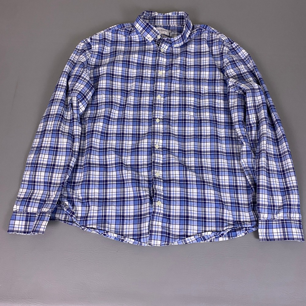 Goodfellow & Co Northrop Shirt Men's Size XXL Blue White Plaid Cotton Button Up